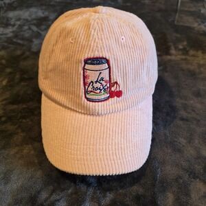 La Croix Pink Corduroy Baseball Cap Hat  Limon Cherry Embroidery Adjsutable